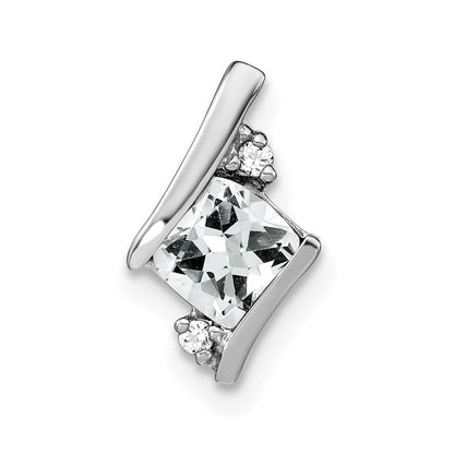 14K Weißgold Kissen Weiß Topas und Diamant Kette Anhänger