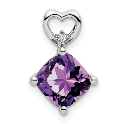14K Weißgold Amethyst und Echt Diamant Herz Kette Anhänger