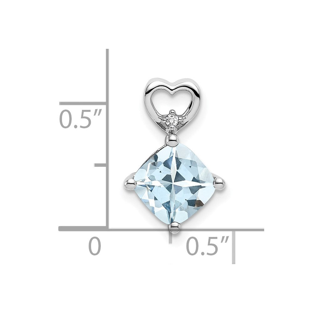 14K Weißgold Aquamarin und Echt Diamant Herz Kette Anhänger