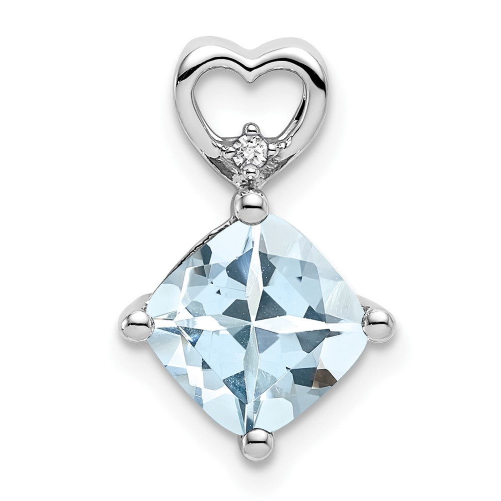 14K Weißgold Aquamarin und Echt Diamant Herz Kette Anhänger
