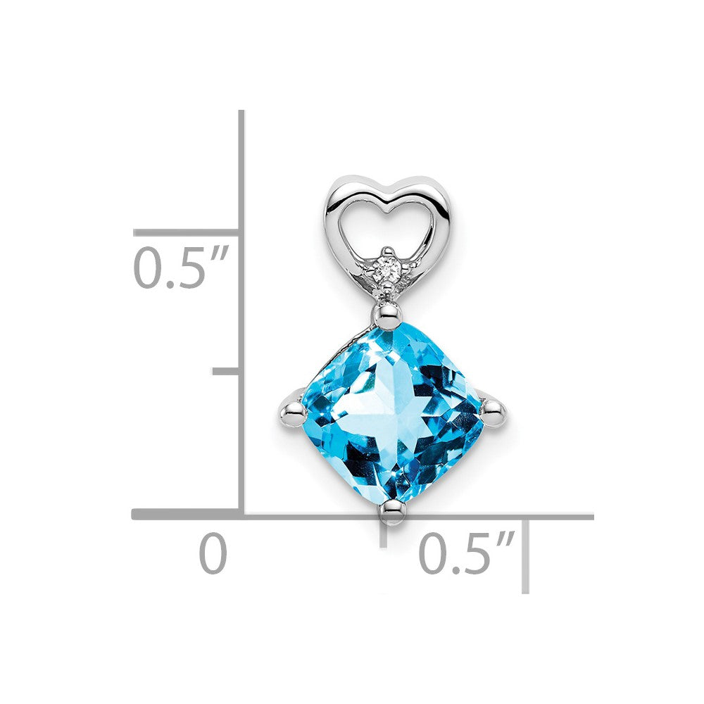 14K Weißgold Blautopas und Echt Diamant Herz Kette Anhänger