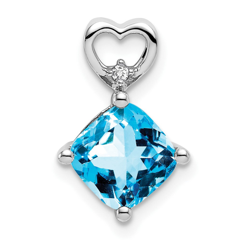 14K Weißgold Blautopas und Echt Diamant Herz Kette Anhänger