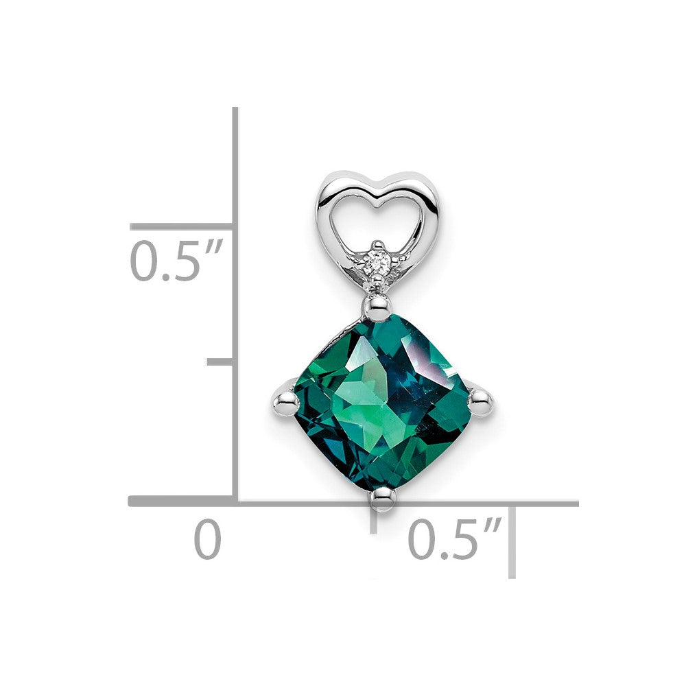 14K Weißgold Erzeugt Alexandrite und Echt Diamant Herz Kette Anhänger