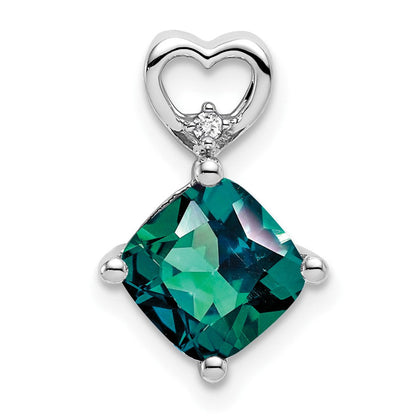 14K Weißgold Erzeugt Alexandrite und Echt Diamant Herz Kette Anhänger