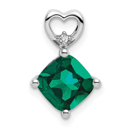 14K Weißgold Erzeugt Smaragd und Echt Diamant Herz Kette Anhänger
