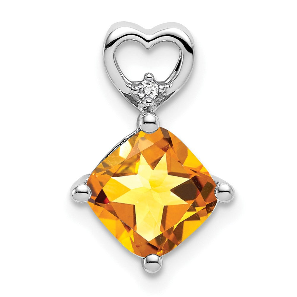 14K Weißgold Citrin und Echt Diamant Herz Kette Anhänger