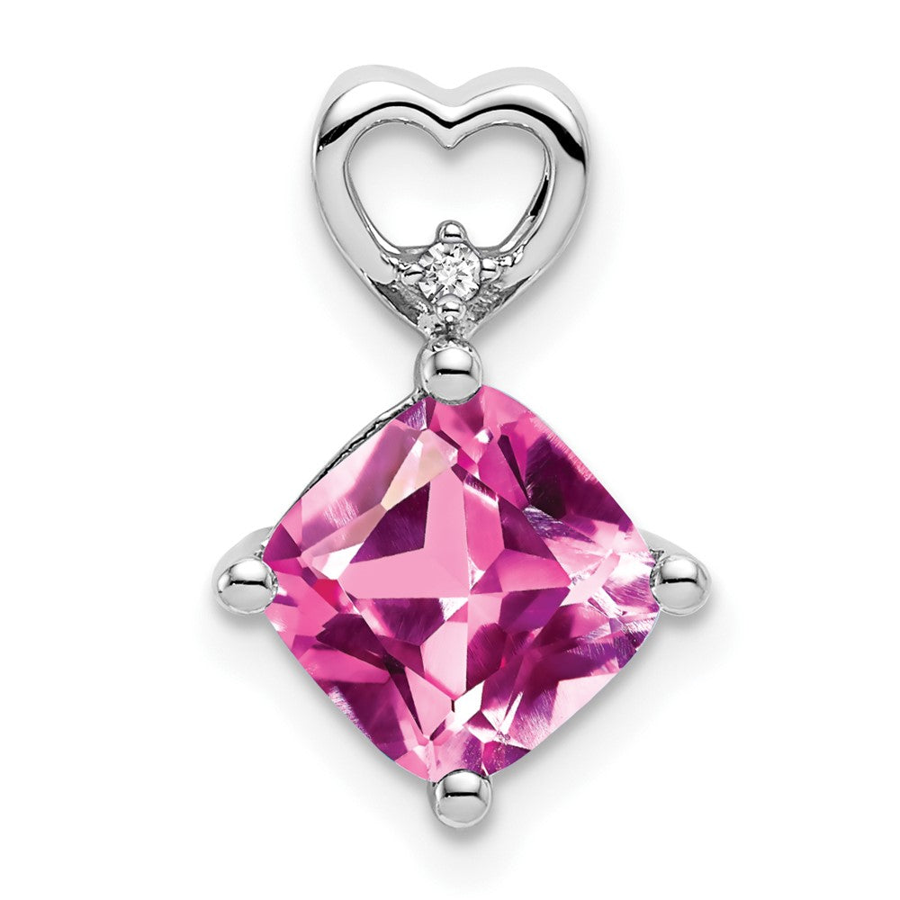 14K Weißgold Erzeugt Rosa Saphir und Echt Diamant Herz Kette Anhänger