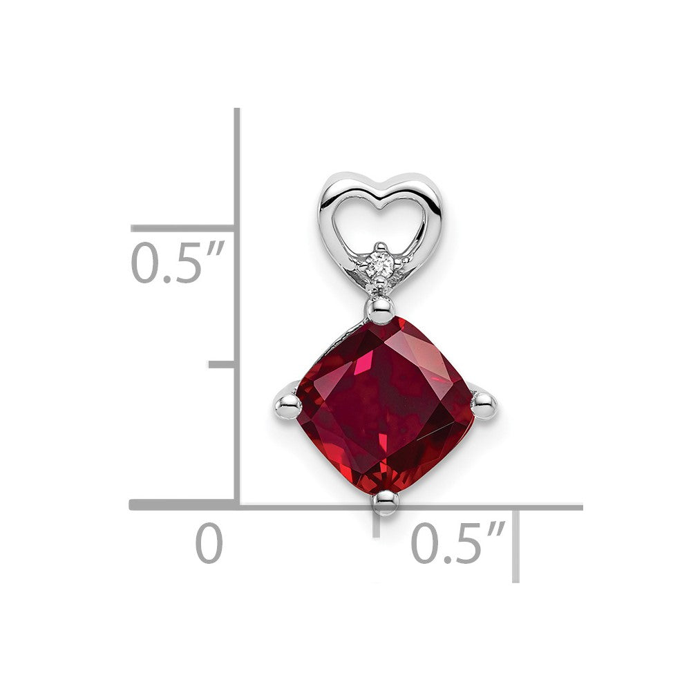 14K Weißgold Erzeugt Rubin und Echt Diamant Herz Kette Anhänger
