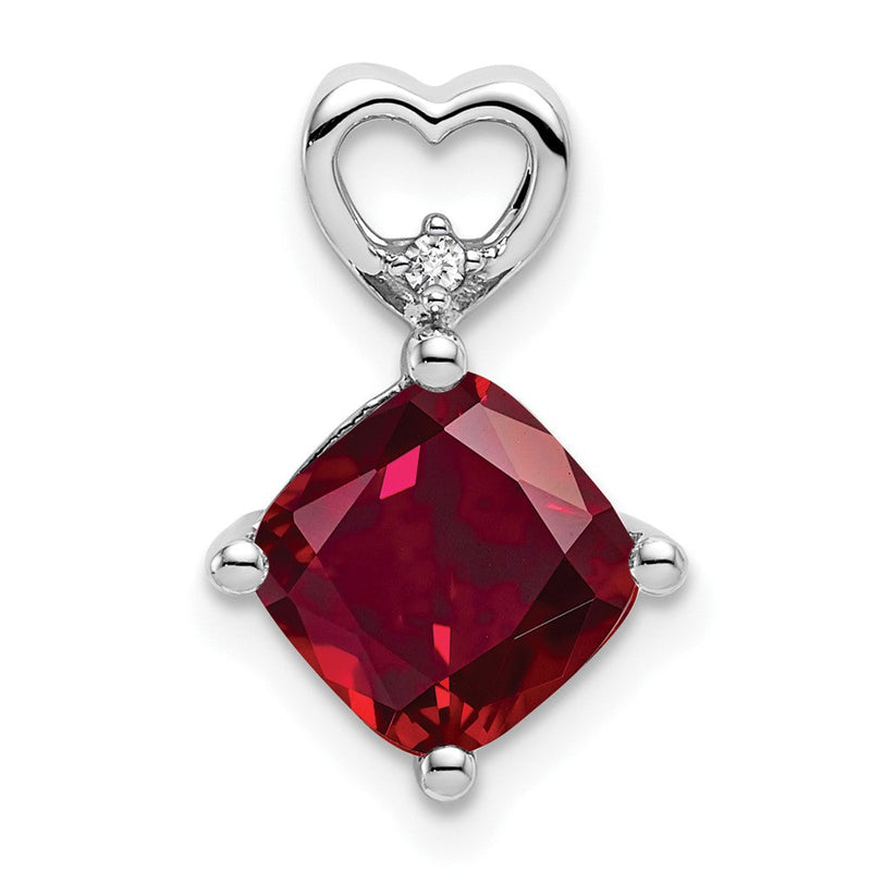 14K Weißgold Erzeugt Rubin und Echt Diamant Herz Kette Anhänger
