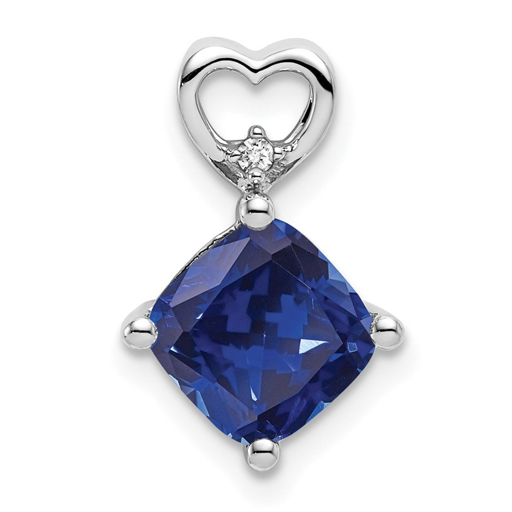 14K Weißgold Erzeugt Saphir und Echt Diamant Herz Kette Anhänger
