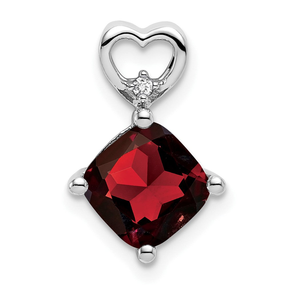 14K Weißgold Granat und Echt Diamant Herz Kette Anhänger
