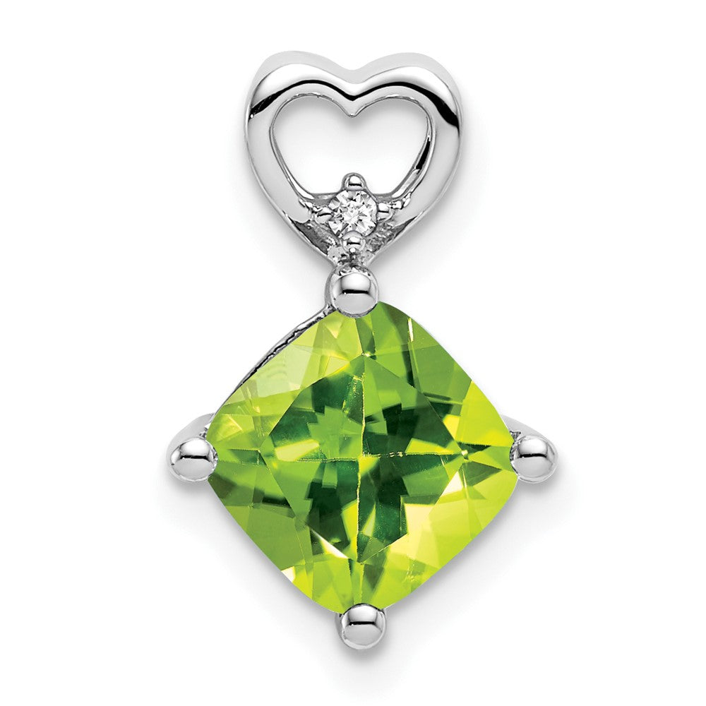 14K Weißgold Peridot und Echt Diamant Herz Kette Anhänger