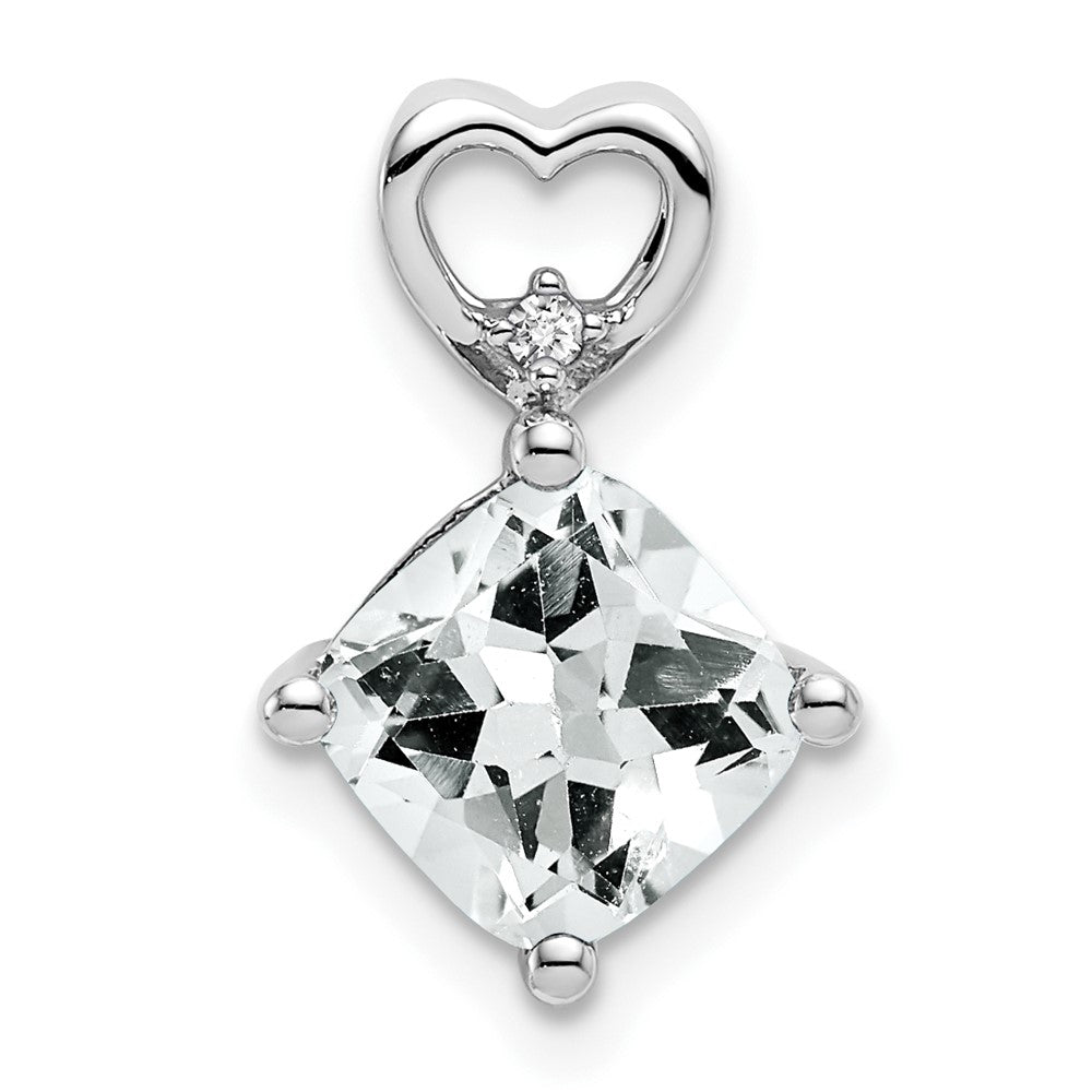 14K Weißgold Weiß Topas und Echt Diamant Herz Kette Anhänger