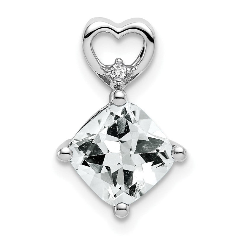 14K Weißgold Weiß Topas und Echt Diamant Herz Kette Anhänger