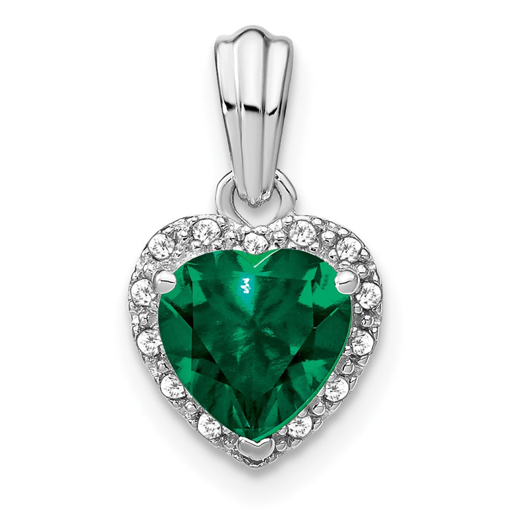 Sterling Silber Anhänger mit synthetischem Smaragd und echtem Diamant