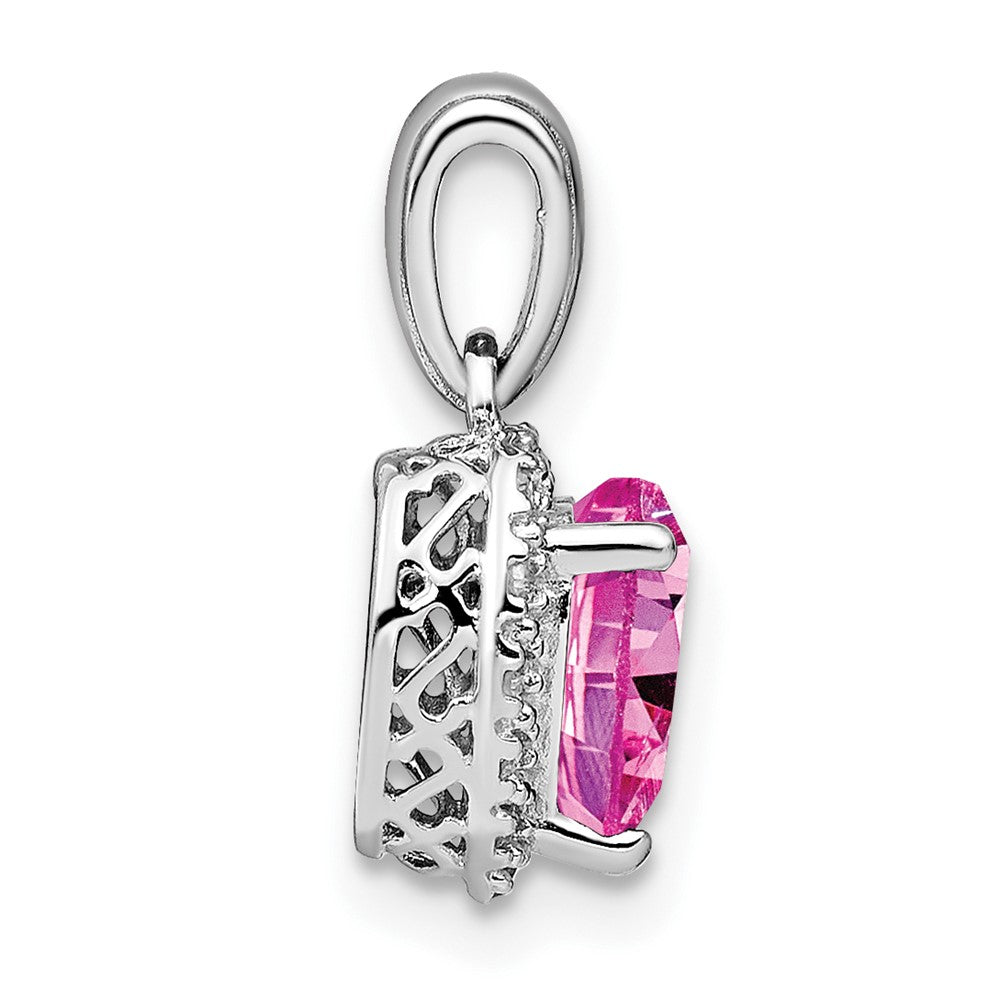 Sterling-Silber-Anhänger mit synthetischem Rosa-Saphir und echtem Diamant