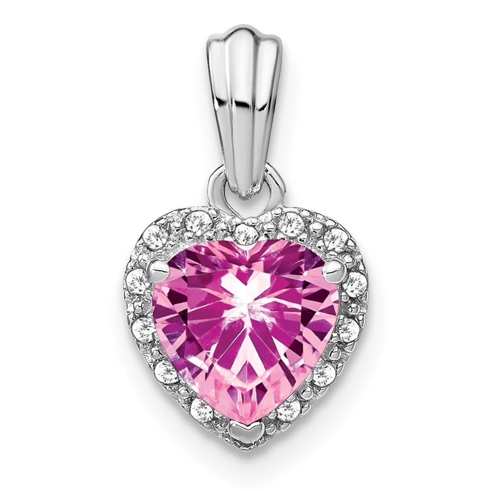 Sterling-Silber-Anhänger mit synthetischem Rosa-Saphir und echtem Diamant