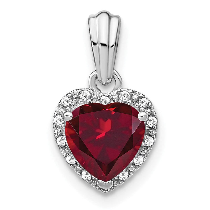 Sterling-Silber-Anhänger mit synthetischem Rubin und echtem Diamant