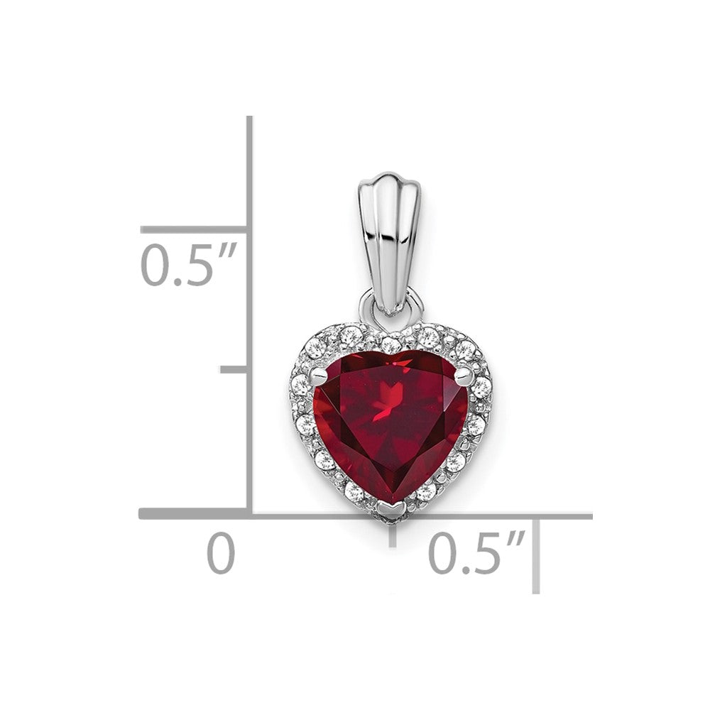 14K Weißgold Herz-Anhänger mit 0,07 ct. laborgezüchtetem Diamant VS/SI+ G+ und laborgezüchtetem Rubin