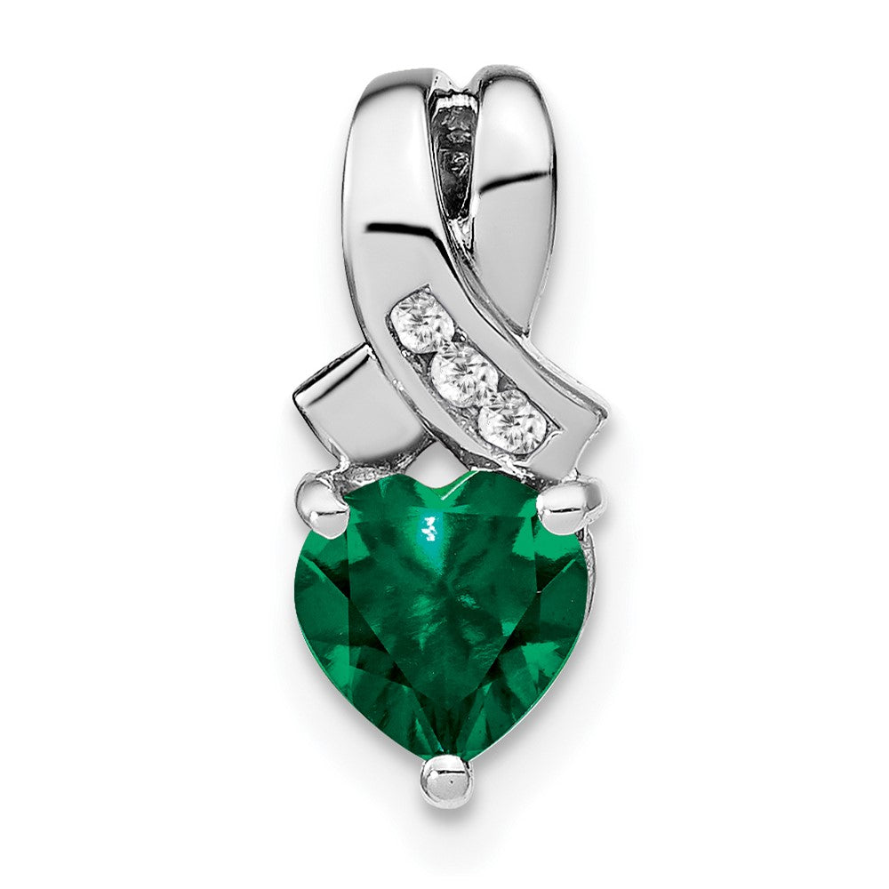 Sterling Silber Anhänger mit künstlichem Smaragd und echtem Diamant