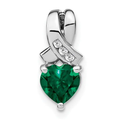 Sterling Silber Anhänger mit künstlichem Smaragd und echtem Diamant