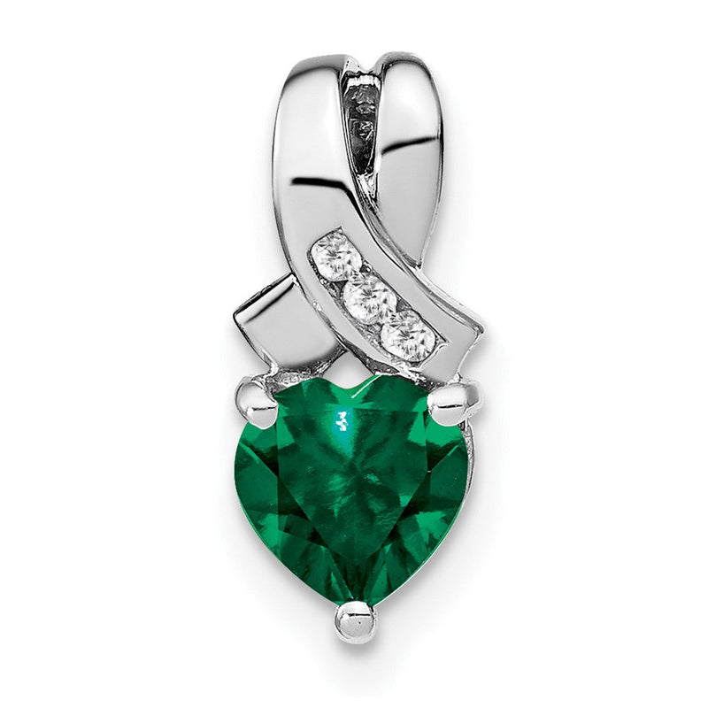 Sterling Silber Anhänger mit künstlichem Smaragd und echtem Diamant