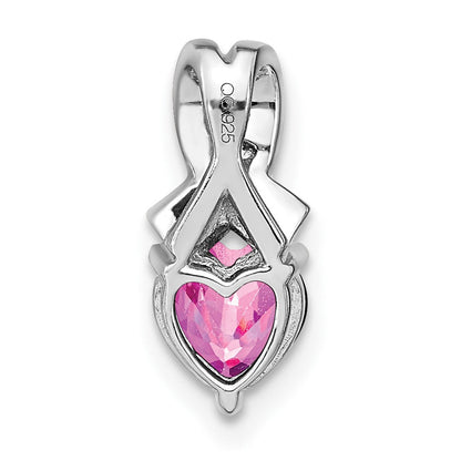 Sterling Silber Anhänger mit synthetischem Rosa Saphir und echtem Diamant