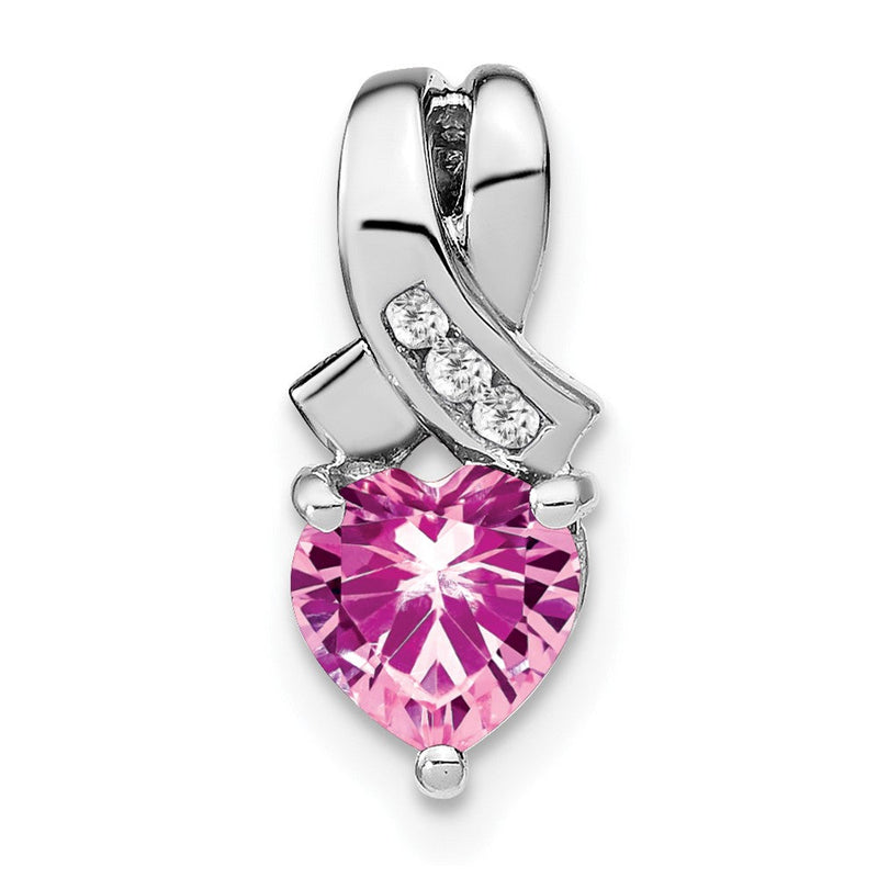 Sterling Silber Anhänger mit synthetischem Rosa Saphir und echtem Diamant