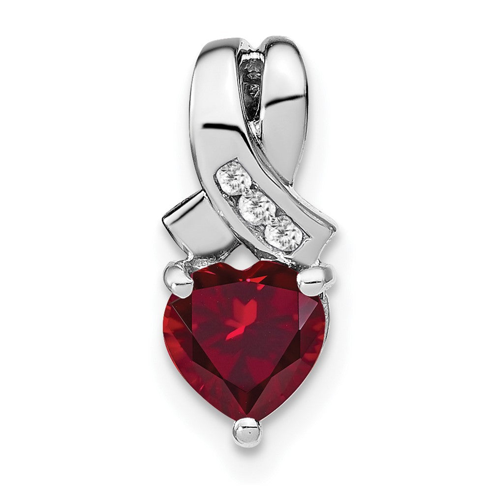 Sterling Silber Anhänger mit synthetischem Rubin und echtem Diamant