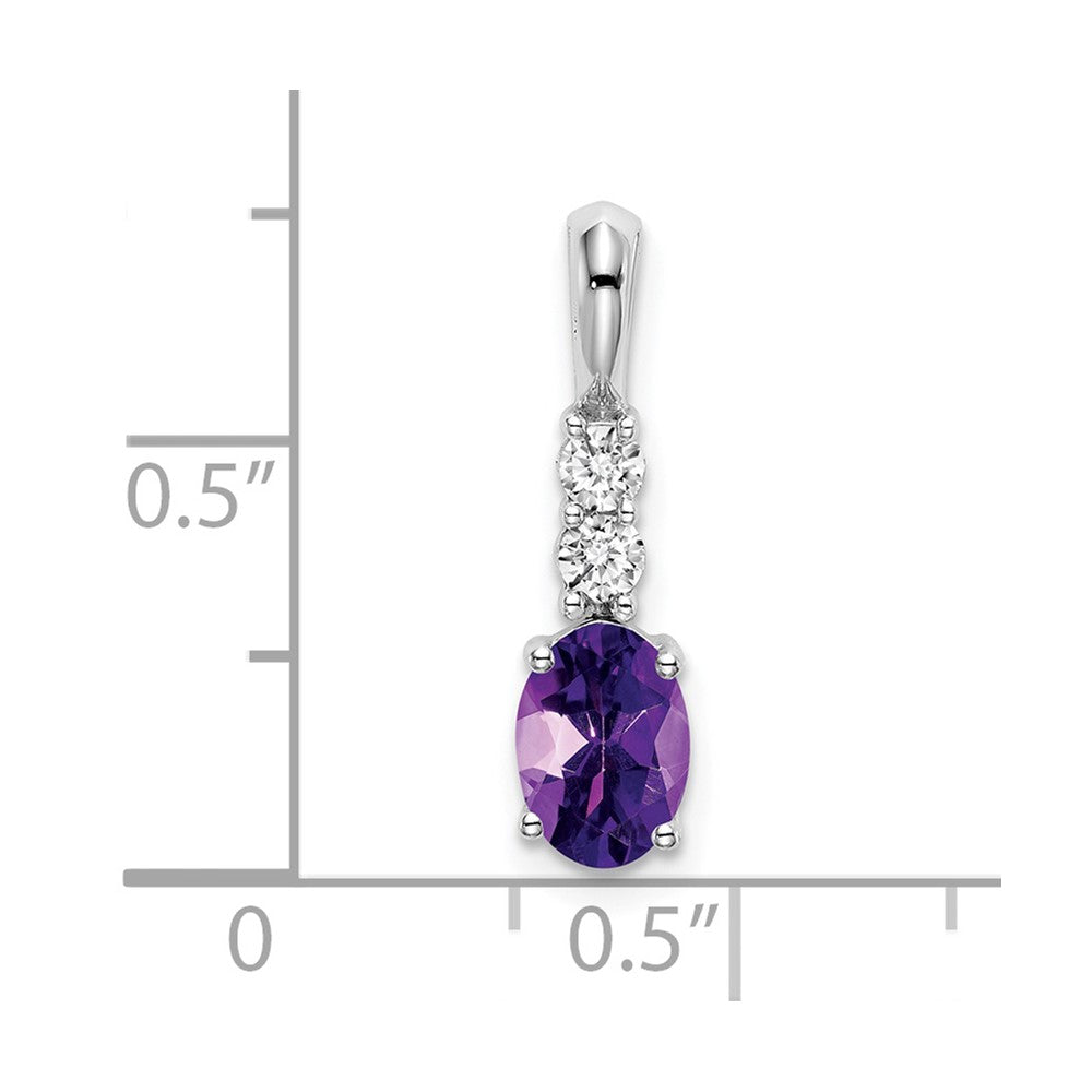 14K Weißgold Anhänger mit ovalem Amethyst und echten Diamanten