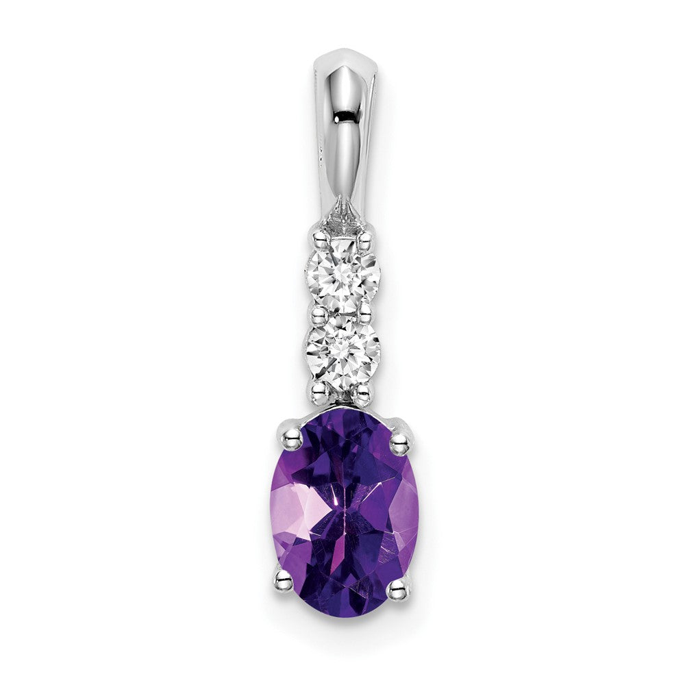 14K Weißgold Anhänger mit ovalem Amethyst und echten Diamanten