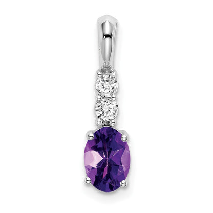 14K Weißgold Anhänger mit ovalem Amethyst und echten Diamanten