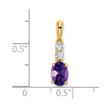 14K Gelbgold Oval Amethyst und Diamant Anhänger