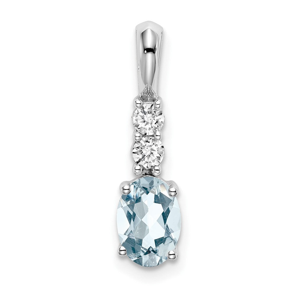 14K Weißgold Anhänger mit ovalem Aquamarin und echten Diamanten