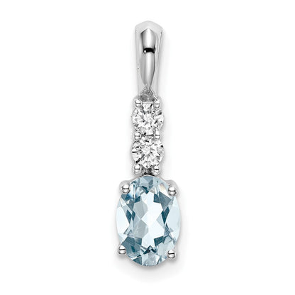 14K Weißgold Anhänger mit ovalem Aquamarin und echten Diamanten