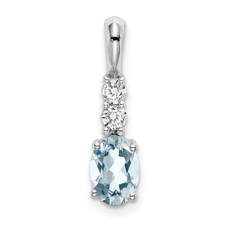 14K Weißgold Anhänger mit ovalem Aquamarin und echten Diamanten