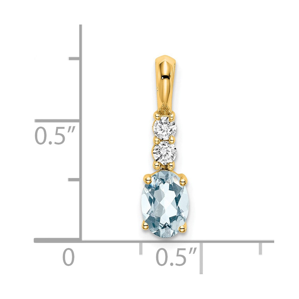 14K Gelbgold Oval Aquamarin und Diamant Anhänger