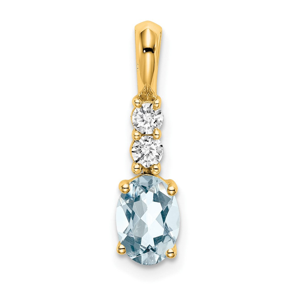 14K Gelbgold Oval Aquamarin und Diamant Anhänger
