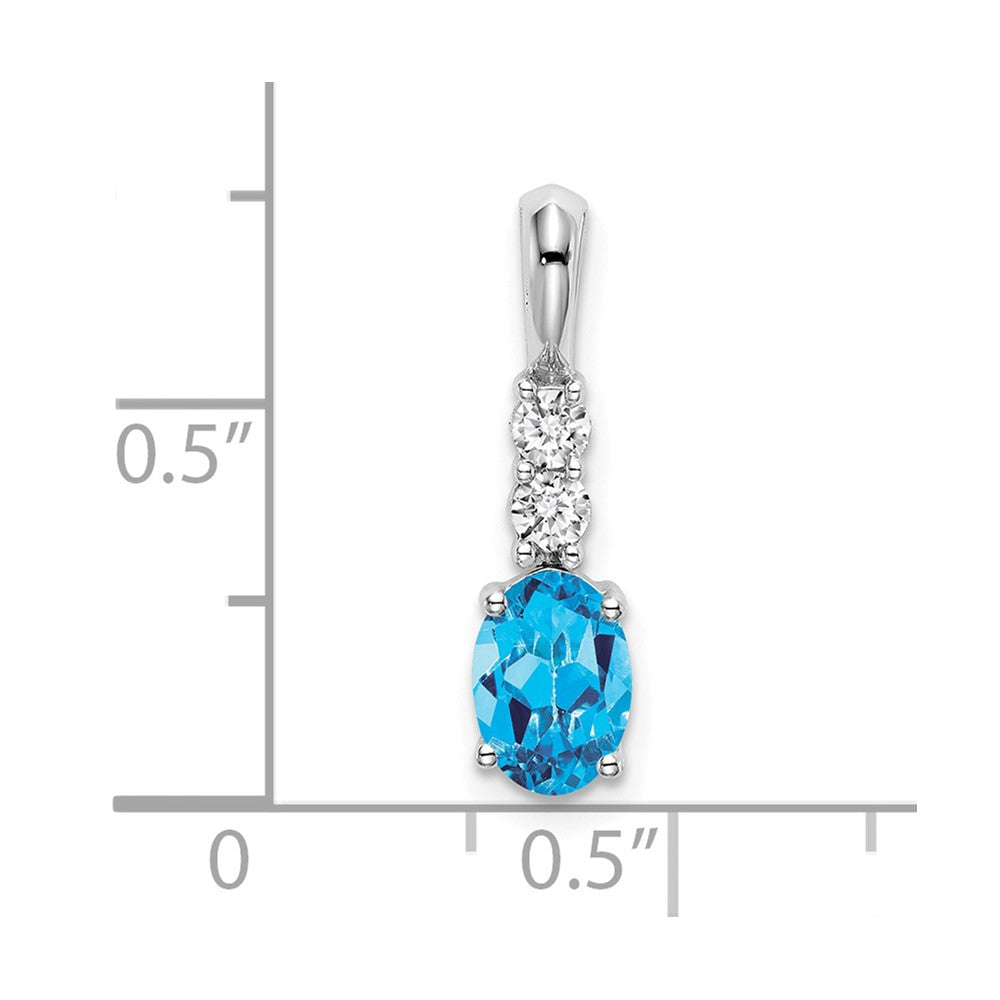 14 Karat Weißgold Anhänger mit ovalem Blautopas und echten Diamanten