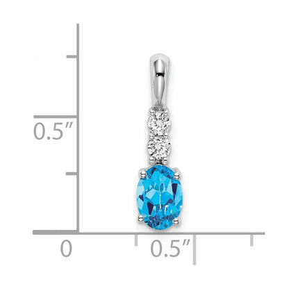14 Karat Weißgold Anhänger mit ovalem Blautopas und echten Diamanten