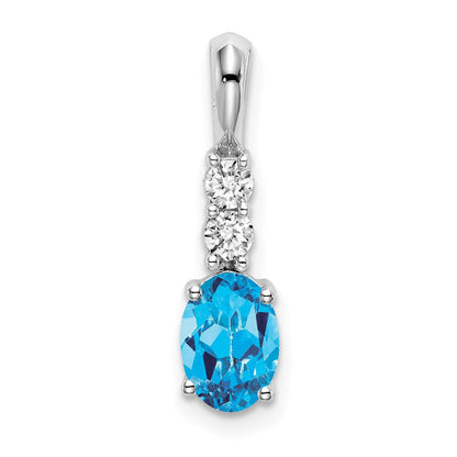 14 Karat Weißgold Anhänger mit ovalem Blautopas und echten Diamanten