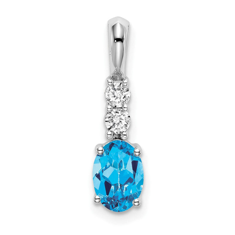 14 Karat Weißgold Anhänger mit ovalem Blautopas und echten Diamanten