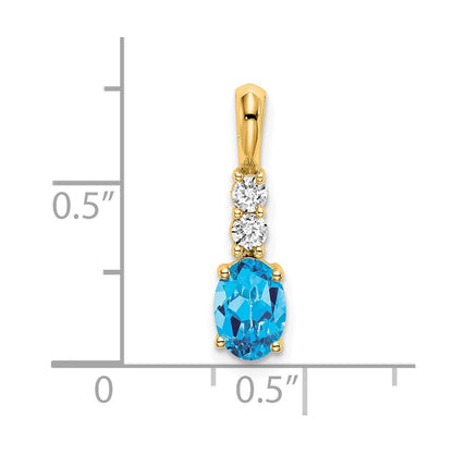 14K Gelbgold Oval Blautopas und Diamant Anhänger