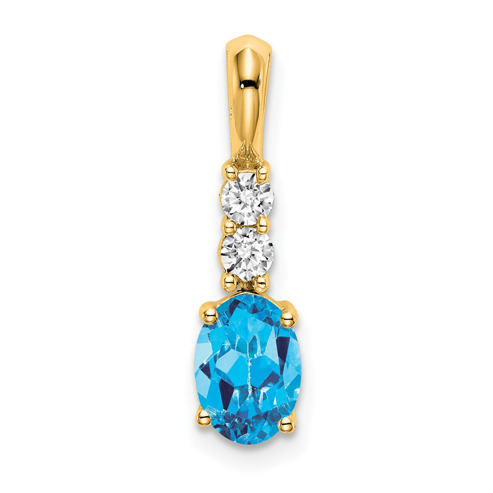 14K Gelbgold Oval Blautopas und Diamant Anhänger