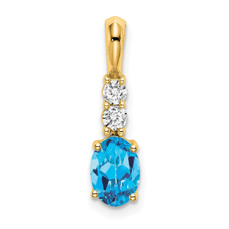 14K Gelbgold Oval Blautopas und Diamant Anhänger
