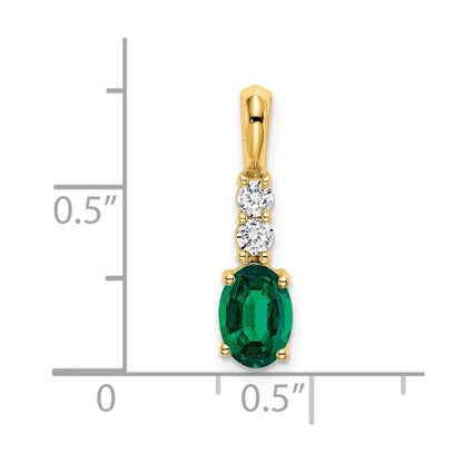 14K Gelbgold Oval Erzeugt Smaragd und Diamant Anhänger