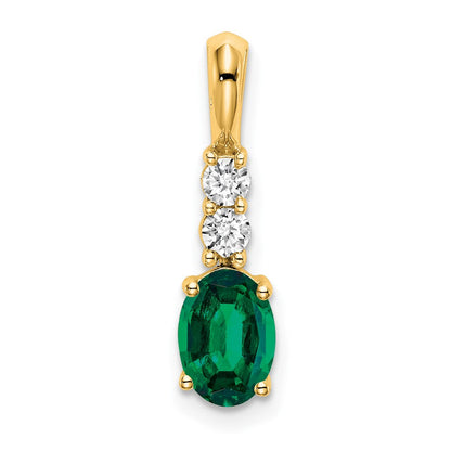 14K Gelbgold Oval Erzeugt Smaragd und Diamant Anhänger