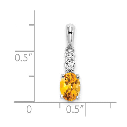 14K Weißgold Anhänger mit ovalem Citrin und echten Diamanten