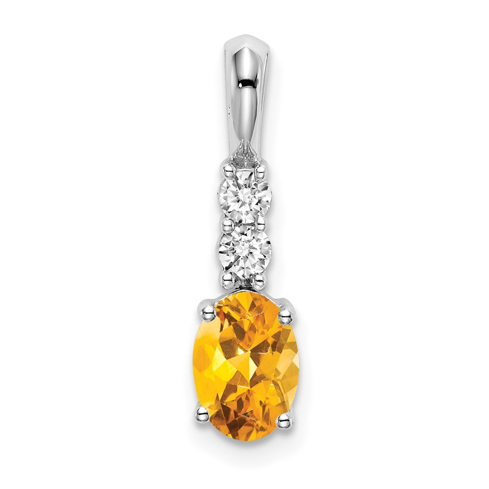 14K Weißgold Anhänger mit ovalem Citrin und echten Diamanten