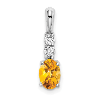 14K Weißgold Anhänger mit ovalem Citrin und echten Diamanten